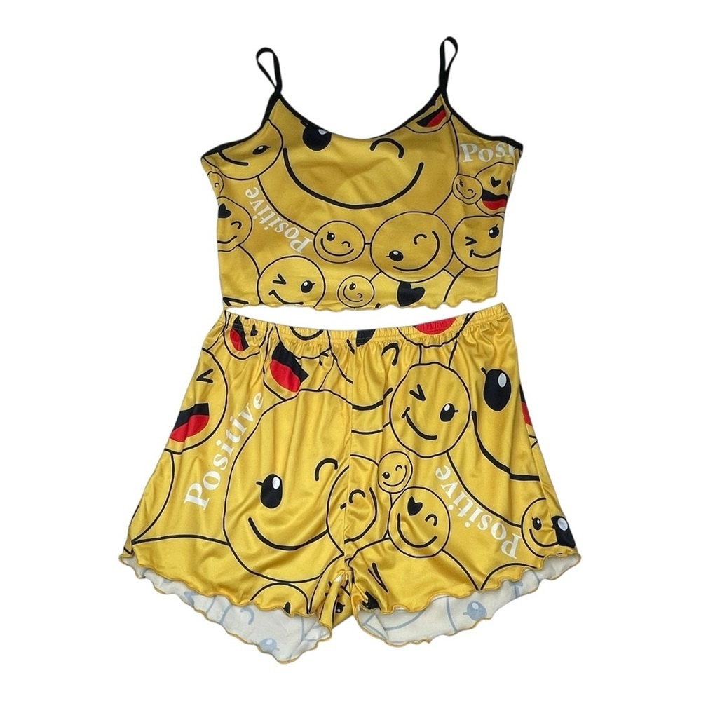 Smiley Face Yellow Sleepwear Pajama Set Size L